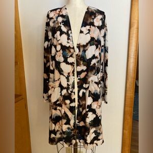 Nina Leonard Artistic Pattern Cardigan Abstract Tie-dye Acid Wash Multi-colored